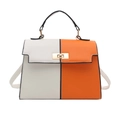 Bolso estilo Kelly bicolor naranja y crema con correa ajustable y cierre metálico - Blanco (Blanco/Naranja Patchwork)