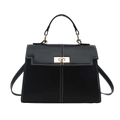 Black Kelly handbag with white contrast stitching and golden turn-lock closure - Black (Contrast Stitching)