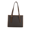 Retro vintage brown geometric print tote bag with brown faux leather handles and metal hardware - Brown