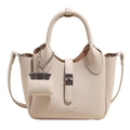 Elegante cremeweiße Beuteltasche mit Litschi-Muster, Silberschnalle und Schulterriemen - Gebrochenes Weiß