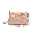 Pink bow shoulder bag with pleat detail and heart pendant on a white background - Pink (With Silver Beaded Ribbon)