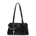 Chic black glossy leather underarm bag with metal buckle and detachable mini pouch - Black