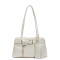 Minimalist white PU leather underarm bag with adjustable buckle and mini pouch pendant - Off White