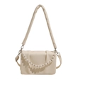 Sac nuage plissé blanc cassé pour femme avec chaîne de perles et bandoulière élégante - Blanc