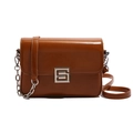 Retro brown shoulder bag with silver S-shaped buckle and elegant metal chain strap - Brown