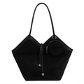Zwarte strass tote bag met bijpassende ronde portemonnee en een V-vormige opening - Zwart