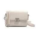 Elegant off-white rectangular crossbody bag with silver chain strap and metal buckle - White