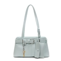 Minimalist light blue underarm shoulder bag with double straps and key charms - Blue
