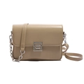 Minimalist beige crossbody bag with silver buckle and chain leather shoulder strap - Khaki