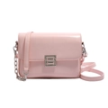 Retro shoulder bag in cherry blossom pink leather with silver chain strap and metal buckle - Pink