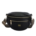 Schwarze PU-Leder Gürteltasche in Halbmondform mit goldenen Reißverschlüssen - Ohne Anhänger / Schwarz (Ohne Anhänger)