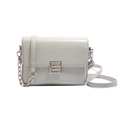 Elegant light gray leather crossbody bag with a silver geometric buckle and chain strap - Blue