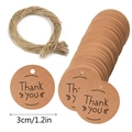 100 etichette regalo tonde in carta kraft 'Thank you' con 20m di spago in juta naturale - Stile Grazie Foglia Verde (29C) / Etichette E Spago