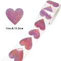 Roll of 1-inch holographic pink heart stickers with laser glitter for gift sealing - 25mm / Pink