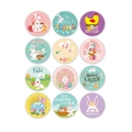 Set di 12 adesivi rotondi di Pasqua con coniglietti e uova per decorazioni festive - Serie 1 Coniglio Uovo Cartone Animato