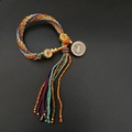 Ethnic red woven bracelet featuring golden Buddha charm and colorful enamel floral beads - Thangka Weaved Rope Horse (C101)