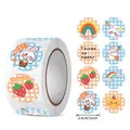 500pcs roll of 1 inch cute cartoon bear and bunny reward stickers for DIY gift sealing - 500 Stickers/Roll-2.5cm / Blue Grid Strawberry Bunny