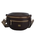 Dunkelbraune Bauchtasche aus Kunstwachsleder mit Goldreißverschluss und Webband - Ohne Anhänger / Kaffee (Ohne Anhänger)