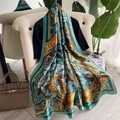 Sciarpa retrò in seta con motivo paisley verde acqua e arancione su una poltrona - 90*180cm / Blu Acqua (F-156-水蓝色)