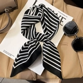 Eleganter schwarz-weiß gestreifter Seidenschal als Haar- und Halsdekoration - 70*70cm / Schwarz