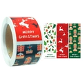 Quadratische Weihnachtsaufkleber-Rolle mit Rentier- und Baum-Motiven in Rot, Weiß und Grün - Weihnachtshirsch Und Baum Stil (F-108)