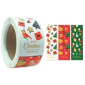 Weihnachtsaufkleber Rolle mit quadratischen Motiven für festliche Geschenkverpackung - Weihnachtsvogel Und Rote Tasse Stil (F-110)