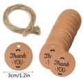Etichette tonde in carta kraft Thank You con corda di iuta per decorazioni da regalo - Stile Grazie Decorato con Foglie (32C) / Etichette E Spago