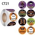 Rotolo da 500 adesivi di Halloween con 8 design di zucca e fantasma per decorazioni - Set A di Cartoni Animati di Halloween (CT21) / Diametro 2,5 cm/500 pezzi