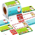 Roll of Merry Christmas gift tags with Santa and reindeer motifs for holiday gift wrapping - Christmas Cartoon Mixed Patterns (B216) / 500 Stickers/Roll