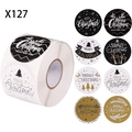 Weihnachtsaufkleber Rolle mit 8 festlichen Designs in Schwarz Weiß und Gold - Weihnachten Gemischt 8 Designs (500 Stück/Rolle) / Durchmesser 2.5cm