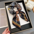 Elegant mulberry silk square scarf with paisley floral print and striped border decor - 65x65cm / Black Grey Paisley Print