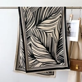 Cashmere feel winter scarf featuring black and white palm leaf patterns and fringe edges - Black (GSJ-349-Black)