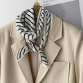 Close-up of pleated black and white striped scarf with elegant texture on beige suit - 10*130cm / White (YZ-25)