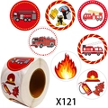 Roll of firefighter stickers for kids featuring fire trucks, helmets, and rescue gear - Fireman Cartoon Stickers (X121)