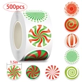 500 Stück 1,5 Zoll Weihnachts-Pfefferminz-Aufkleber Rolle für DIY-Geschenkverpackungen - Pfefferminzbonbon 8 Designs (XH097)