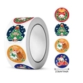 Rotolo di adesivi natalizi con alberi di cartone e omini di pan di zenzero su sfondo bianco - 25mm / Stile Misto a Tema Natalizio (syf-48) / In Rotolo
