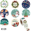 Christmas roll stickers featuring Santa, snowman, and reindeer designs for gift wrapping - Cartoon Christmas Style (K129)