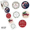Rolle mit verschiedenen Weihnachtsaufklebern mit Grüßen auf floralen Mustern - Weihnachtsmuster Mehrere Stile (K127)