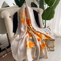 Elegante sciarpa lunga in seta avorio con stampe di cachi arancioni per lo styling donna - 90*180cm / Beige (Motivo Cachi)