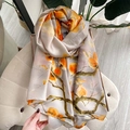 Elegante scialle in seta con motivi floreali di cachi per protezione solare e viaggi - 90*180cm / Beige