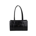 Borsa tote in pelle nera lucida con spallacci sottili e scritte logo dorate sottili - Nero