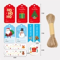 Set di 50 etichette natalizie con corda, motivi Babbo Natale, renna e pupazzo di neve - Stile Serie Natalizia (P-63)