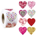 Rotolo da 500 adesivi a cuore da 1,5 pollici con 8 motivi colorati per San Valentino - Combinazione di 8 Motivi / 1,5 pollici (38 mm)
