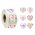Roll of heart-shaped Happy Mother's Day stickers with six colorful floral wreath designs - Heart Floral Wreath Style (A) / 38MM