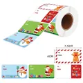 250 Christmas gift tag stickers roll with snowman and Santa designs for sealing - P2 Style - Holiday Illustration Pattern (250 Sheets/Roll)