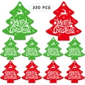 320 Étiquettes de Noël rouge et vert en forme de sapin avec motifs cerf et flocons - 10 Feuilles/Paquet