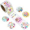 Roll of 1.5-inch Happy Birthday stickers with 8 colorful assorted festive patterns - Style A (8 Designs) / 1.5 Inch / 38mm