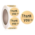 Rotolo di adesivi Thank You in carta kraft marrone per confezioni regalo con cuore - Stile A (diametro 25 mm / 500 adesivi per rotolo)