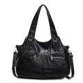 Sac fourre-tout noir en cuir PU avec double fermeture éclair et bandoulière amovible - Noir
