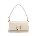 Chic cream white underarm bag with glossy leather finish and gold U-shaped metal buckle - White